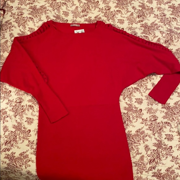 Red Sweater Dress with Sleeve Cut Outs - Picture 6 of 9